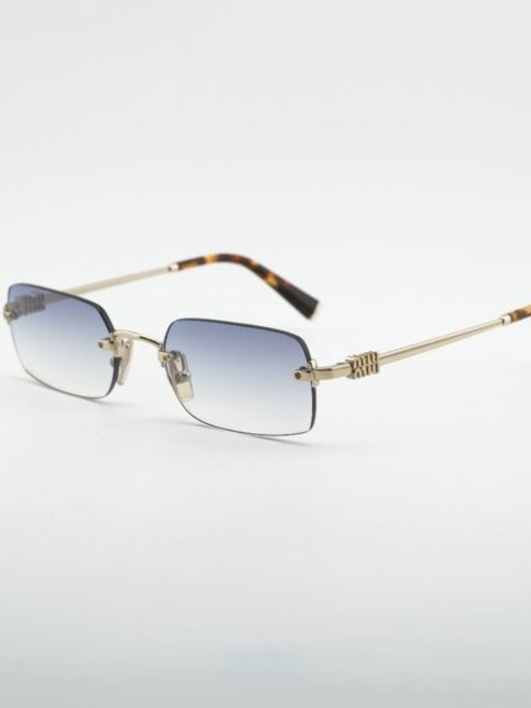 Miu Miu Mub50s Zvn80o Sunglasses Gold Rectangle Frame, Light Blue Lenses